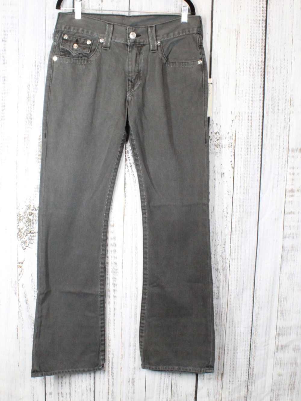 NWT True Religion Mens Bootcut Jeans PX Black Grey Flap Pocket Size 31